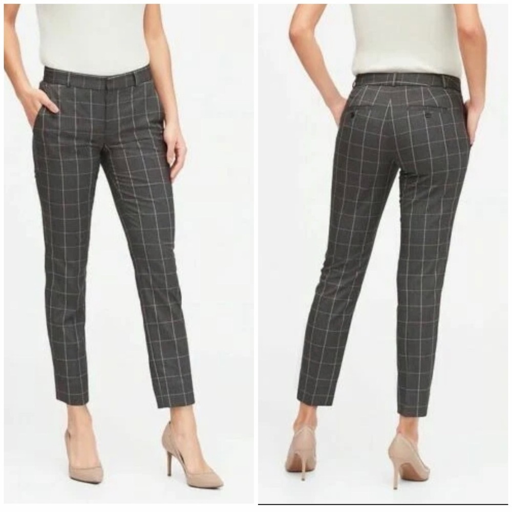 BANANA REPUBLIC WOMEN AVERY STRAIGHT FIT GRAY PLAID ANKLE PANT Sz 2S NWT